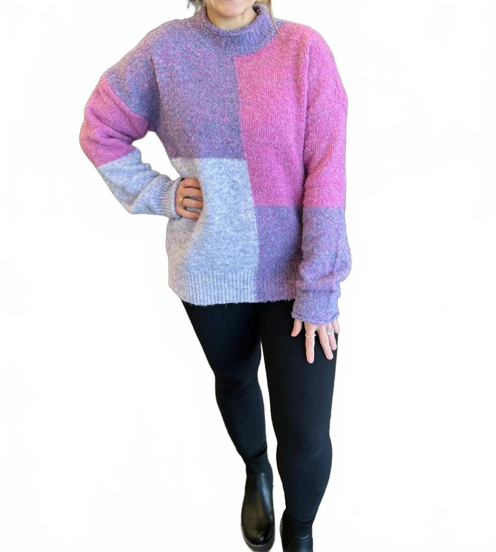 NEW VERY J colorblock long sleeve sweater in lavender rose